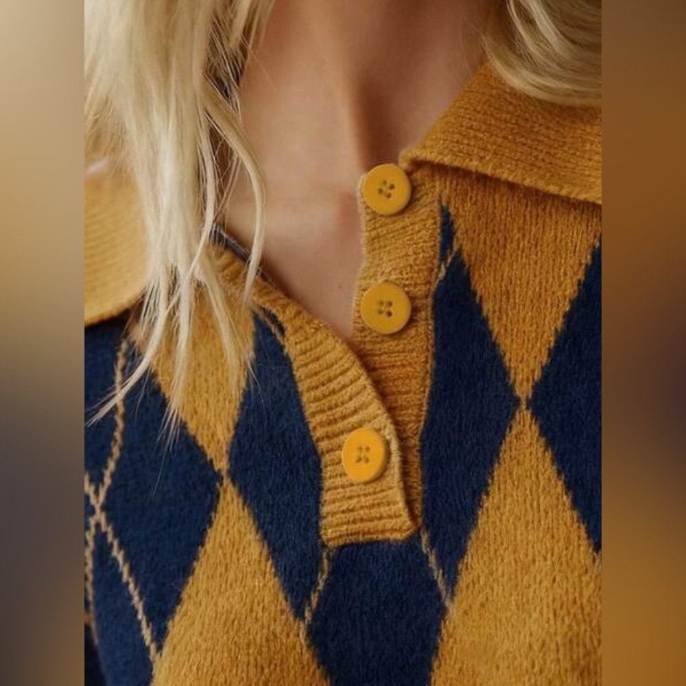 NEW Argyle Patterned Loose Fitting Polo Sweater N… - image 5